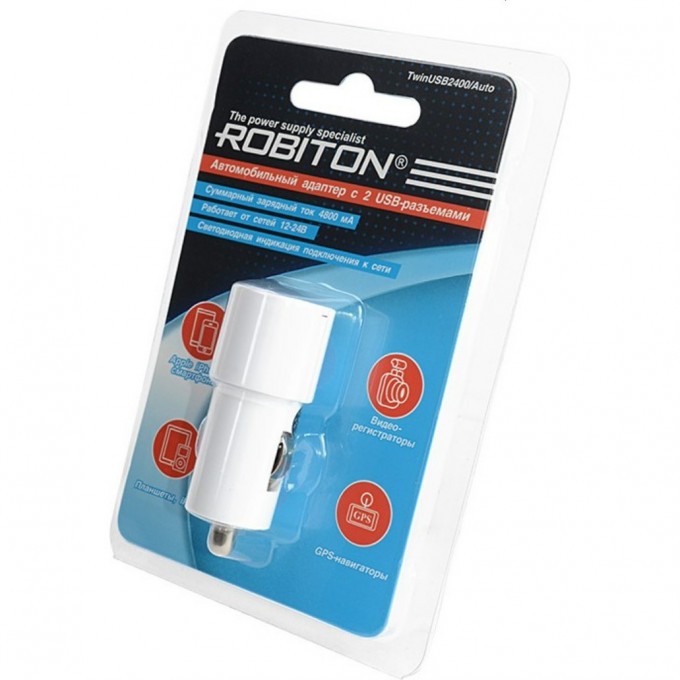 Адаптер/блок питания автомобильный ROBITON TwinUSB2400/AUTO 13910 Адаптер/блок питания автомобильный ROBITON TwinUSB2400/AUTO 13910