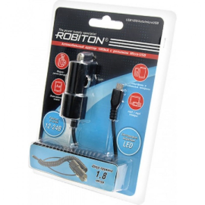 Адаптер/блок питания автомобильный ROBITON USB1000/Auto/microUSB 13908 Адаптер/блок питания автомобильный ROBITON USB1000/Auto/microUSB 13908