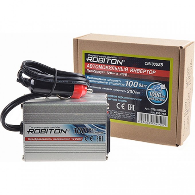 Инвертор 12V-220V ROBITON CN100USB 15833 Инвертор 12V-220V ROBITON CN100USB 15833
