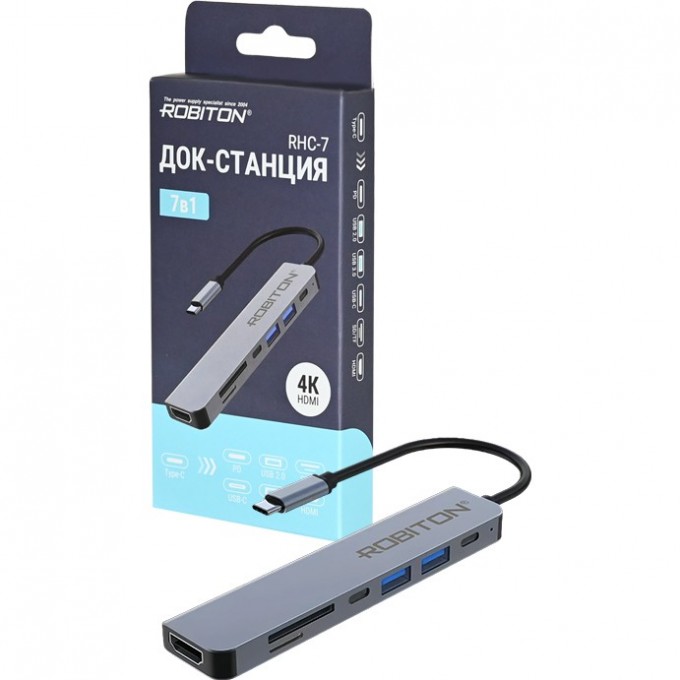 USB-разветвитель ROBITON RHC-7 Док-станция (хаб) PD/HDMI/SD/TF/USB A/USB C BL1 19817